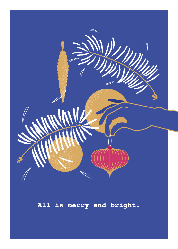 Digital Illustration. A collection of 3 Christmas cards in 15x21cm format.
A traditional way to wish a Merry Christmas to friends and relatives with a modern and vibrant style. Designed by annaeffe illustrator.