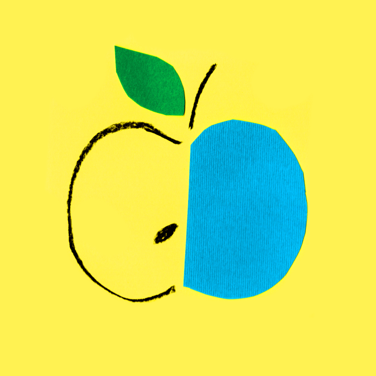Modern and vibrant digital illustration of a minimalist apple. Designed by annaeffe illustration.